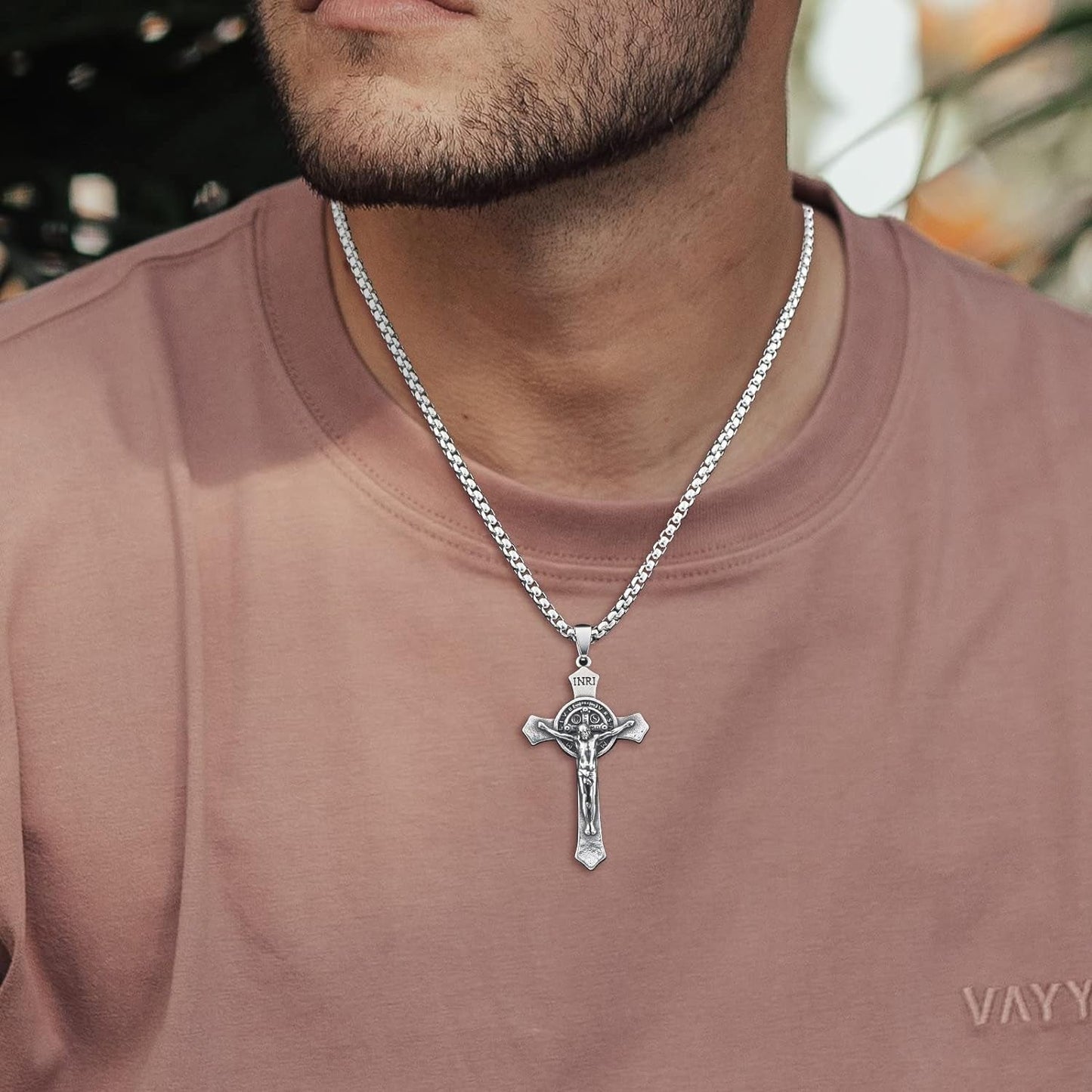 St Michael Necklace for Men, Archangel Saint Michael Pendant Medal in Stainless Steel