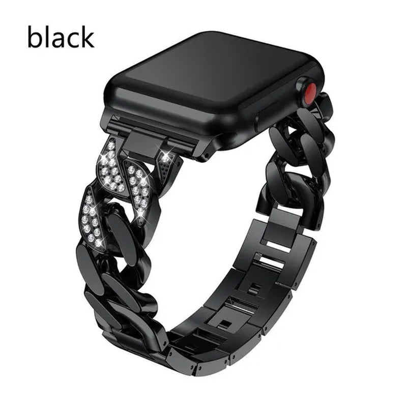 Diamond Stainless Steel Metal Strap Band for Smart Watch Ultra 2/Ultra 49mm 9 8 SE 7 41 mm 45 mm 40mm 44mm 38mm 42mm 40 Mm Girl/Women Ultra-thin Bracelet for Iwatch Serie 6 5 4 3