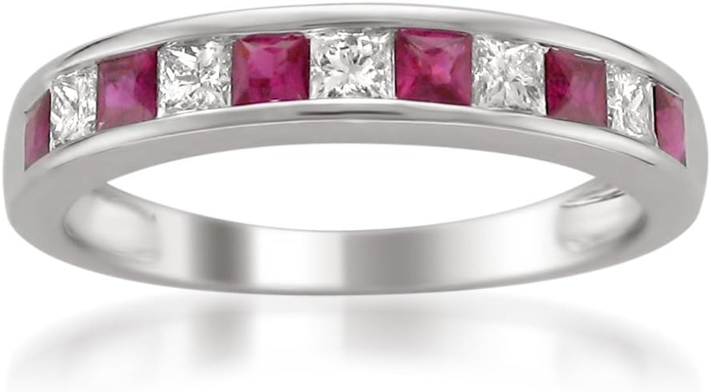 1/2 Carat Diamond,14K Gold Channel Set Princess-Cut Diamond Wedding Band (H-I, I1-I2) Real Diamond for Women Gift Box Included (Ruby & Blue Sapphire,White & Yellow Gold)