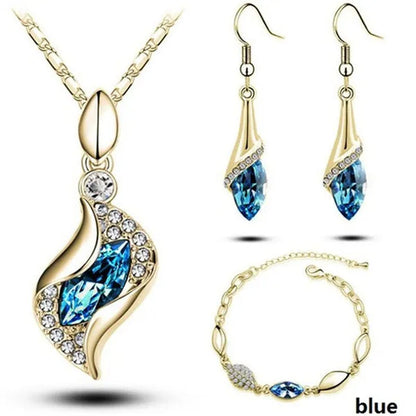 2022 Elegant Luxury Simple 18k Gold Sterling Silver Rose Gold Color Austrian Crystal Pendant Necklace Earring Bracelet 925 Sterling Silver Engagement Jewelry Set Lady Gift Birthday Gift Jewelry Set