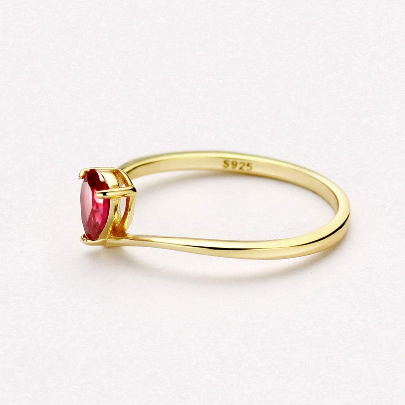 18K Gold Ruby Rings Simple Pear Cut Solitaire Rings Promise Ring