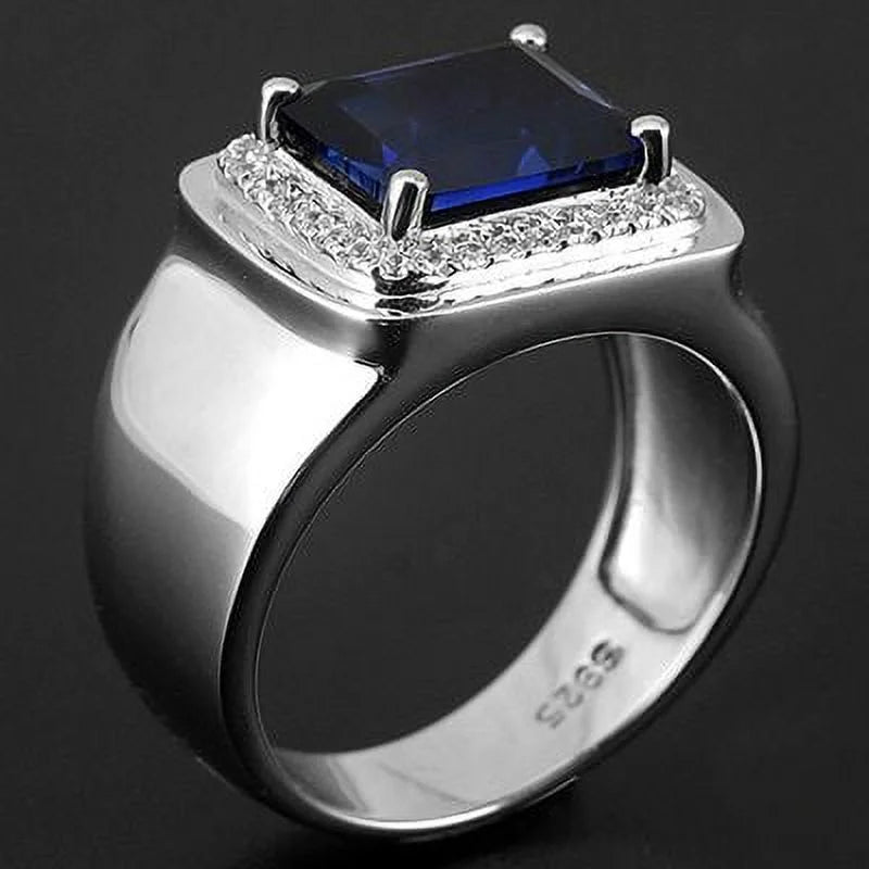 Men'S Ring Inlaid Sapphire Emerald Square Diamond Domineering Open Ring
