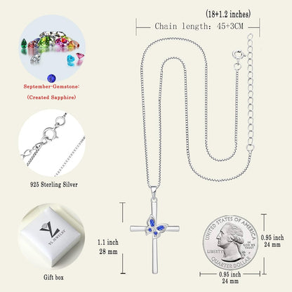 Butterfly Cross Necklace Sterling Silver Crucifix Pendant Gemstones Criss Jewelry for Women