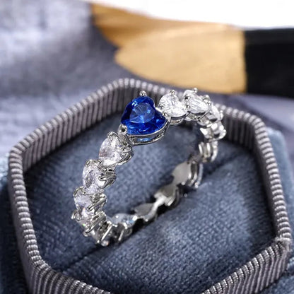 Light Luxury Silver Plated Heart Shaped Natural Blue Sapphire Ring for Women Bridal Wedding Engagement Anniversary Sparkling Lab Diamond Jewelry