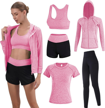 Workout Sets for Women 5 PCS Yoga Outfits Activewear Tracksuit Sets