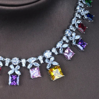 CANDICE Brilliant Princess Cut Yellow Women Jewelry Sets With Clear CZ Elegant White Gold Plated Drop Earrings Necklace Set for Bridal Wedding Dress Accessories