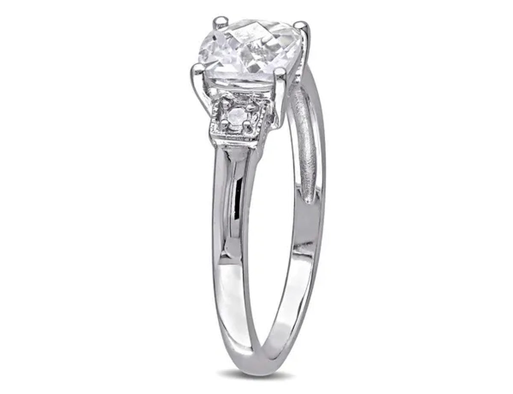 1.25 Carat (ctw) Cushion-Cut Lab-Created White Sapphire Ring with Accent Diamonds in Sterling Silver