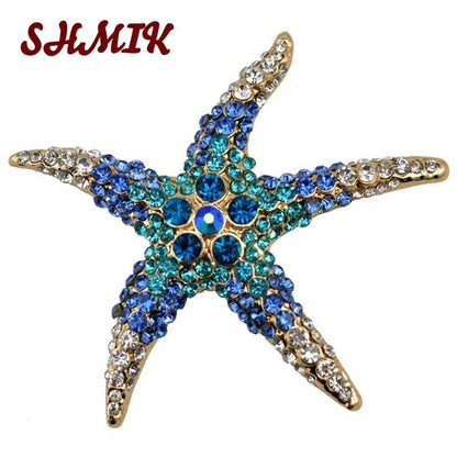 Starfish Brooches Blue Rhinestone Starfish Brooch Fashion Colorful Bridesmaid Wedding for Woman