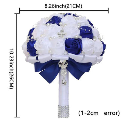 21CM Silk Rose Pearl Rhinestone New Style Bridal Bouquet Wedding Supplies Diamond Brooch Bouquet Bridesmaid Holding Flowers