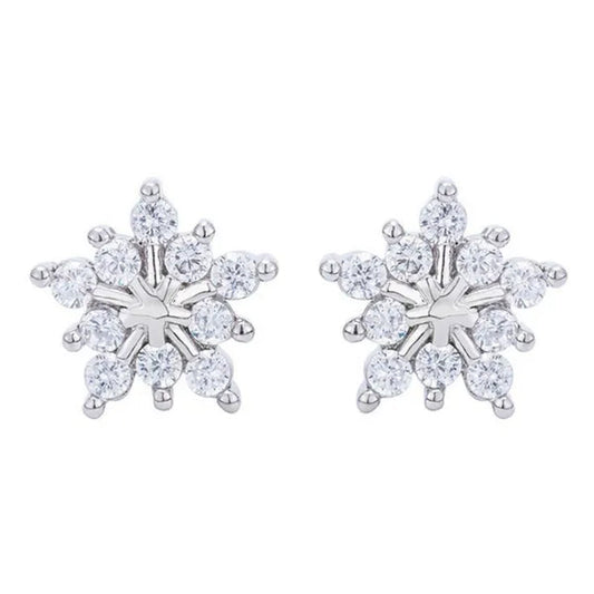 1 Pair Silver Plated Lab Diamond Snowflake Stud Earrings for Women Wedding Party Fashion Accessories