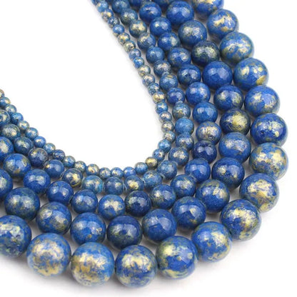 1Pcs Blue Beads Lapis Lazuli Gold Stone Beads for Jewelry Making Diy Handicraft 15'' Strand 4/6/8/10/12Mm