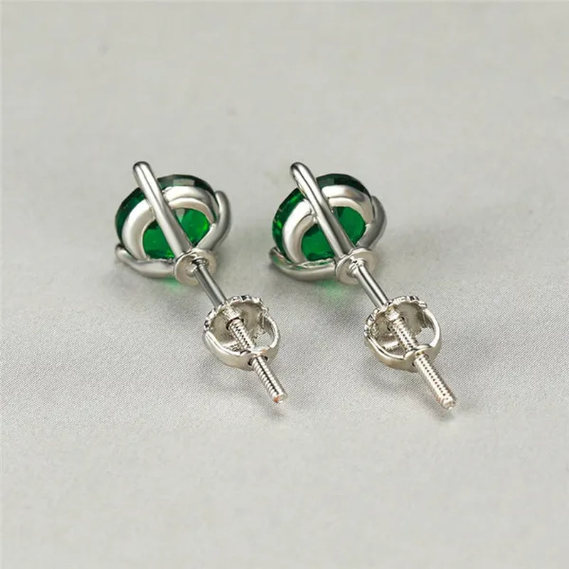 925 Sterling Silver 1 Ct Round Cut Chic Tsavorite Sapphire Stud Earrings Anniversary Birthstone Ear Studs Dainty Wedding Jewelry