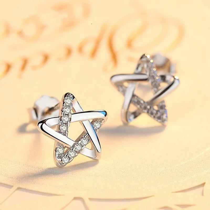 Mini Five-Pointed Star Stud Earrings for Women Silver Crystal Diamond Earrings for Gifts Fine Jewelry Brincos