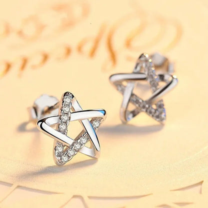 Mini Five-Pointed Star Stud Earrings for Women Silver Crystal Diamond Earrings for Gifts Fine Jewelry Brincos