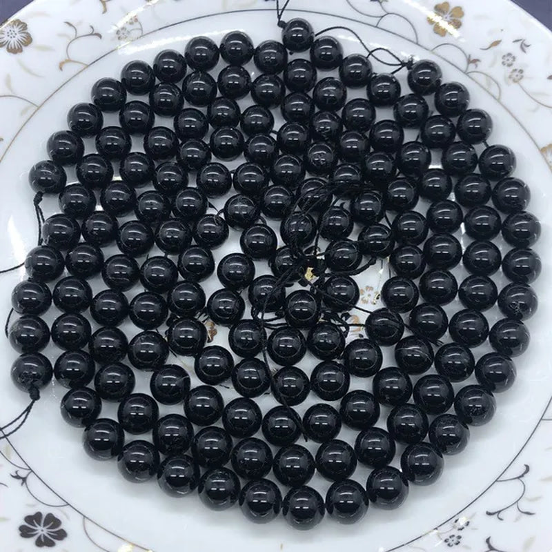 AA Black Tourmaline Jet Aphrizite Beads 4-12mm Round Natural Loose Stone DIY