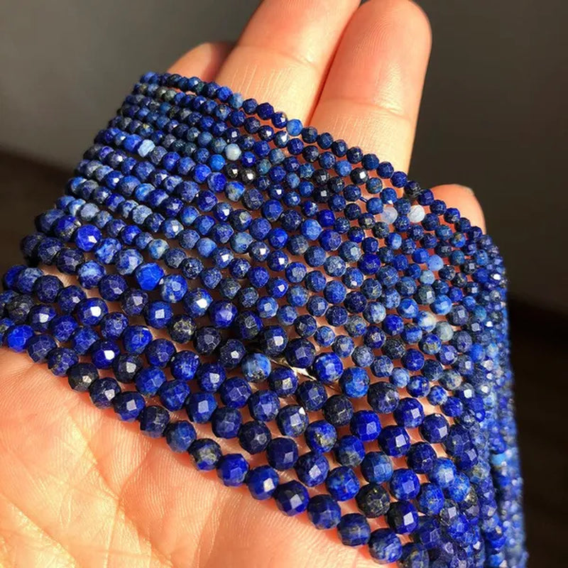 1pcs 2 3 4mm Faceted Lapis Lazuli Gem Beads Natural Loose Stone Beads for Jewelry Making DIY Bracelet Earrings Accessories 15''Inches