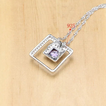 Natural 925 Silver Jewelry Sets Purple Amethyst White Crystal Decoration for Women Earrings/Pendant/ Rings/Bracelet/Necklace Set