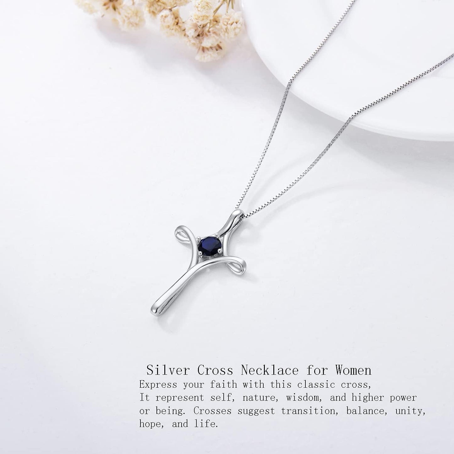 Cross Necklace for Women 925 Sterling Silver Birthstone Cross Necklace Fine Jewelry Anniversary Birthday Gifts for Her