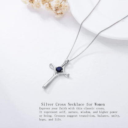 Cross Necklace for Women 925 Sterling Silver Birthstone Cross Necklace Fine Jewelry Anniversary Birthday Gifts for Her
