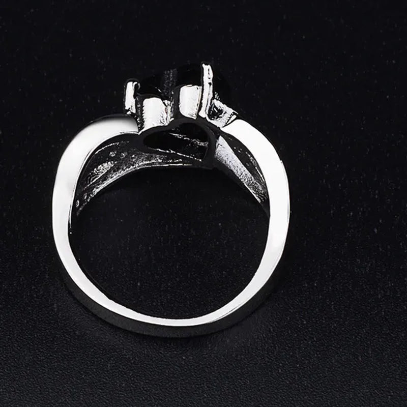 Silver Natural Gemstones Black Sapphire Heart Ring Wedding Bride Engagement Band Charm Mum Ring Jewelry Valentine's Day Gifts Christmas Gift
