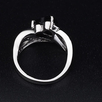 Silver Natural Gemstones Black Sapphire Heart Ring Wedding Bride Engagement Band Charm Mum Ring Jewelry Valentine's Day Gifts Christmas Gift