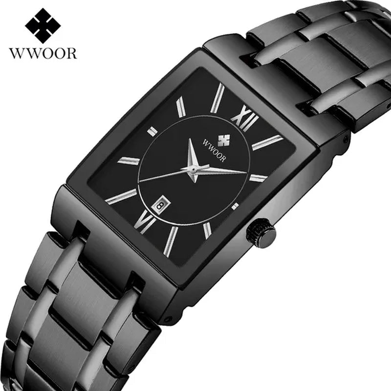 Relogio Masculino WWOOR Top Brand Luxury Stainless Steel Black Gold Men'S Square Watch Men'S Waterproof Quartz Wrist Watch Men