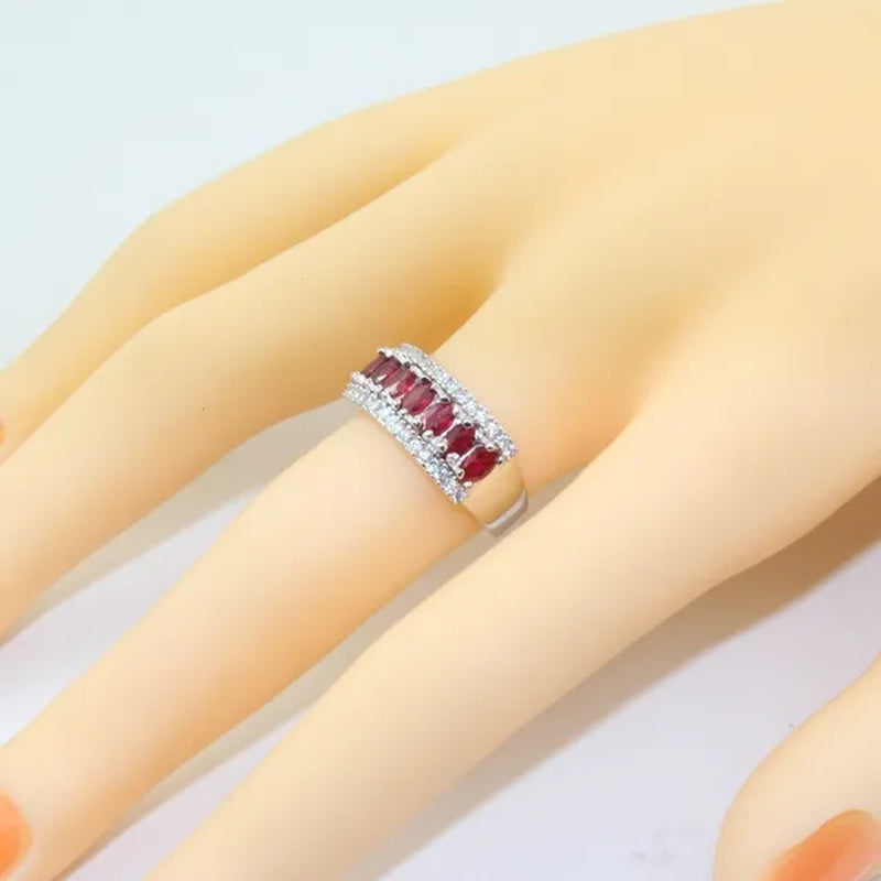 100 % real blood red ruby wedding ring 7 pcs 2.5 mm * 5 mm natural ruby silver ring classic 925 sterling silver ruby ring