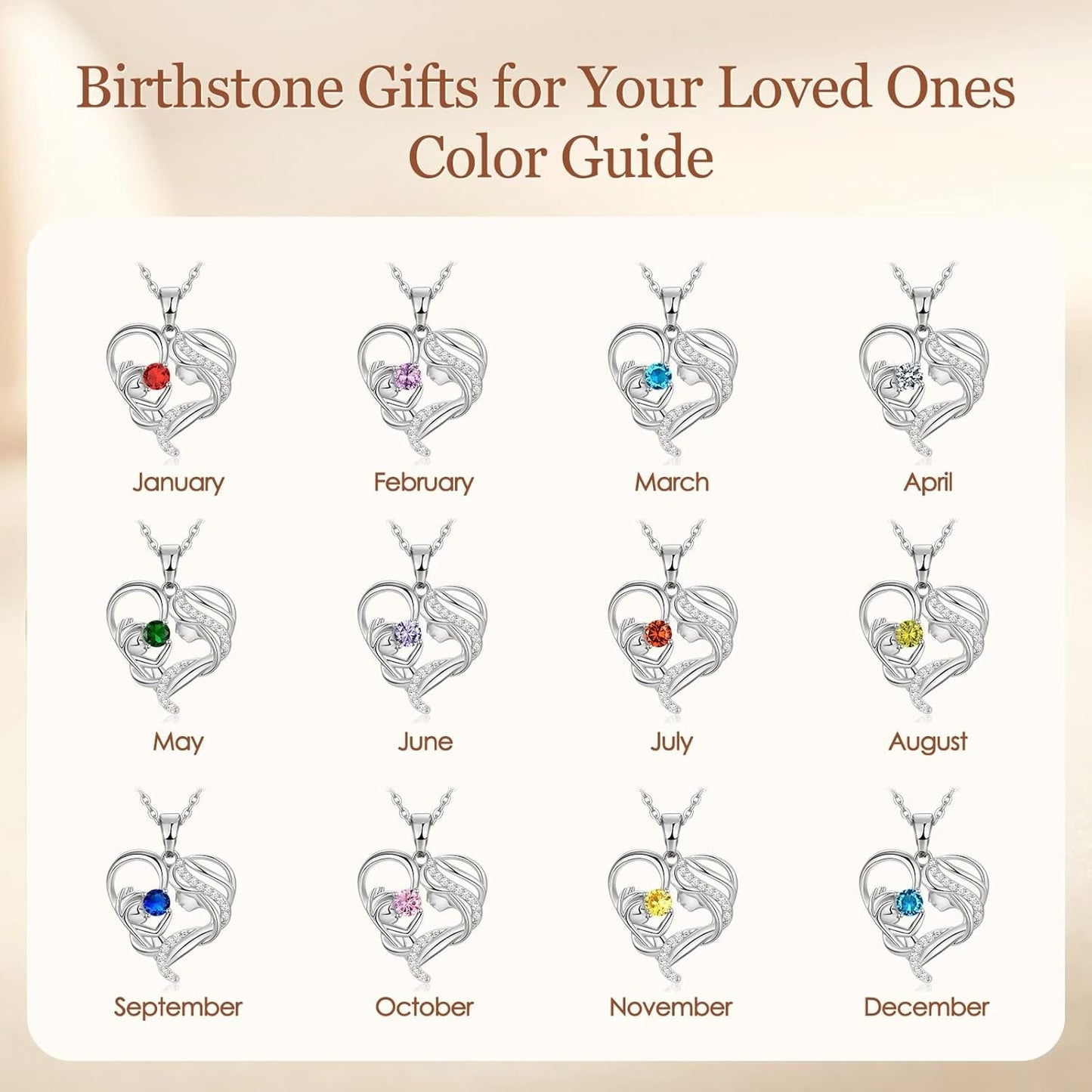 Gift for Mom, Mother and Child Love Heart Pendant Necklace, Mothers Day Gifts for Mom Women 925 Sterling Silver Necklace with Birthstone Necklaces for Mother'S Day Valentines Anniversary Christmas Birthday Gifts for Wife from Husband
