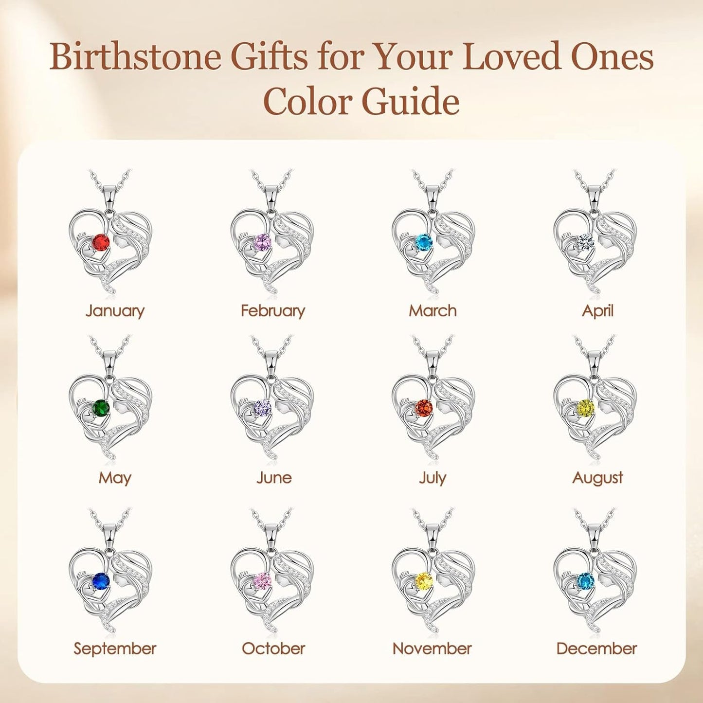 Mothers Day Gifts, Heart Pendant Necklace, Mother and Child Love Heart Pendant Necklace, 925 Sterling Silver Necklace with Birthstone, Mothers Day Valentines Anniversary Birthday Christmas Gifts for Her Women New Step Mom Women Wife Grandma