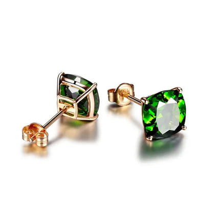 Fashion 18K Rose Gold Princess Bride Green Tsavorite Garnet Gemstone Earrings Women Female Jewelry