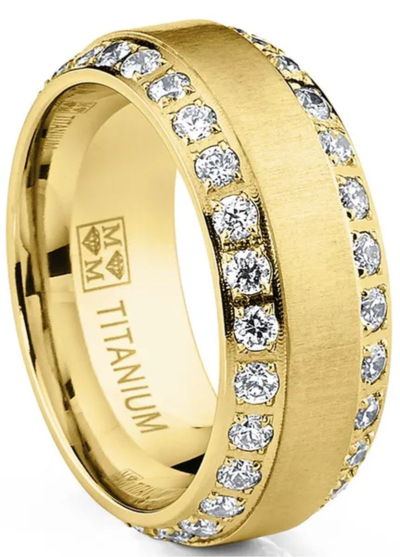 1.75 Carats Men'S Titanium Wedding Band Ring 8MM Rose Goldtone Black Silvertone