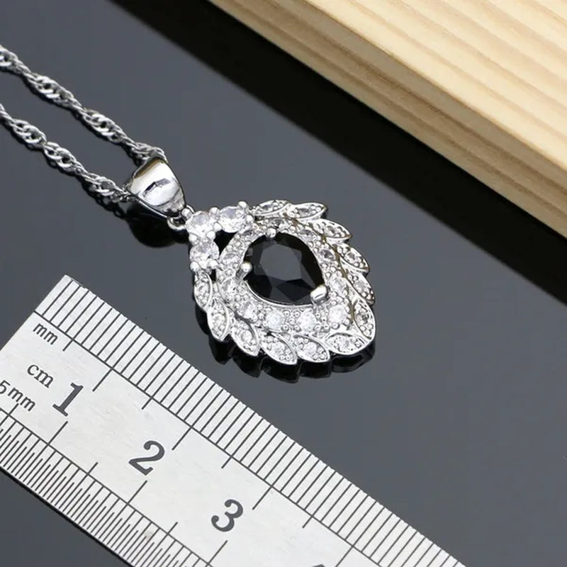 Balck Sapphire Gemstone 925 Silver Jewelry Sets Drop Earrings for Wedding Women 5 Colors Selectable
