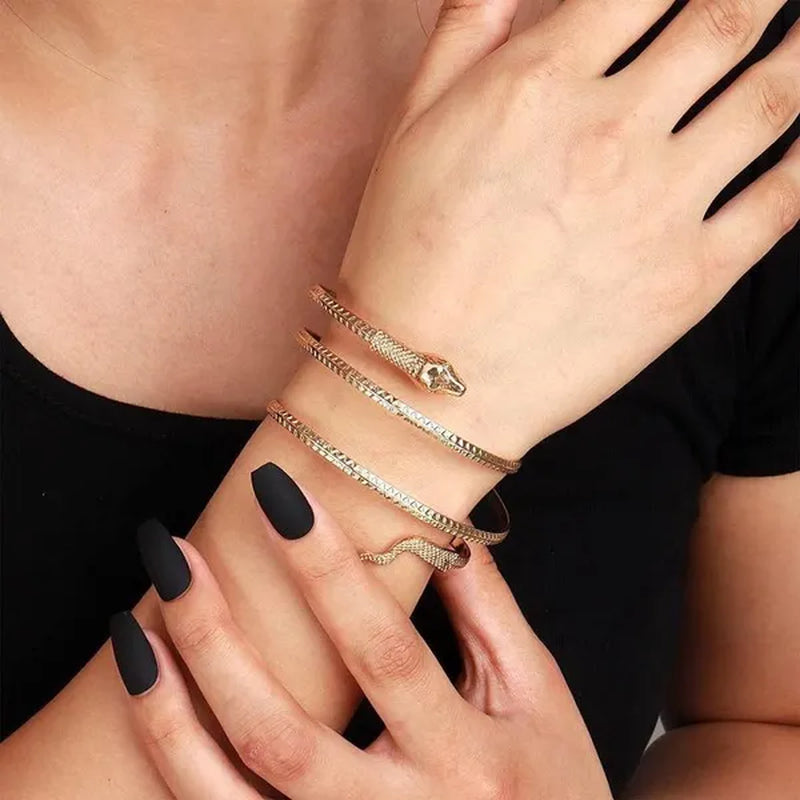 12/8/5/3/2/1Pcs:Ashion Personality Snake Bracelet, Metal Snake Bracelet, Gold and Silver Available