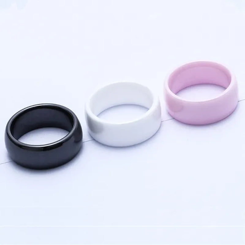 8mm Wide Simple Style Ceramics Ring Women Men Fashion Couple Jewelry Black / White / Pink Exquisite Cute Fine Rings Lover Wedding Band From Milkle Gift
