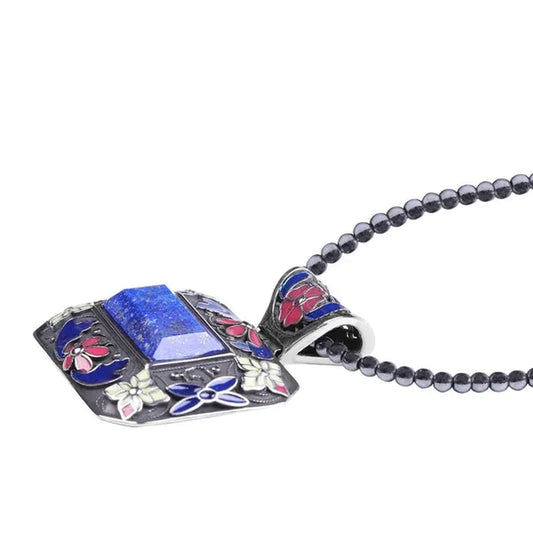 Shop LC Lapis Lazuli Enameled Stainless Steel Pendant with Hematite Beads Necklace 18" Fashion Bridesmaids Delicate Gift for Women