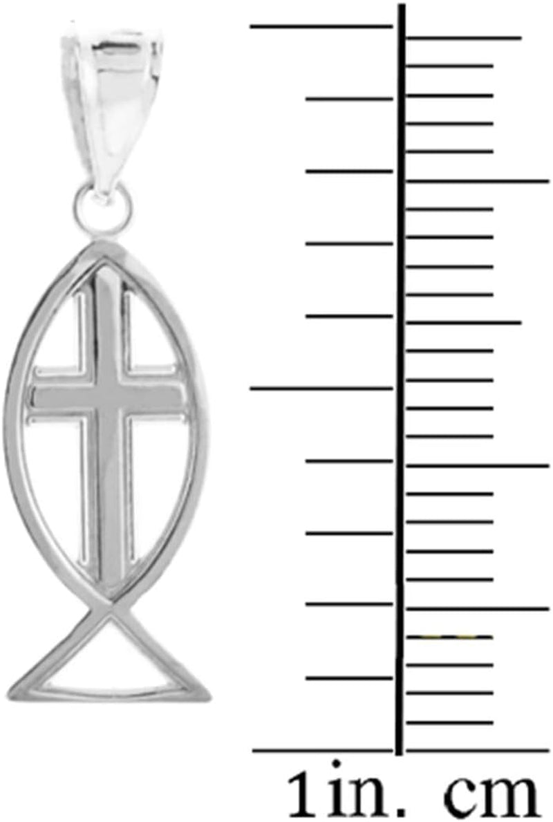925 Sterling Silver Christian Cross Charm Ichthus Fish Pendant Necklace