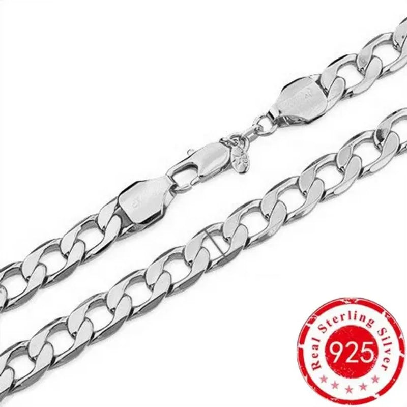 European and American Fashion 925 Sterling Silver Italian Curb Link Chain Necklace Bracelet 925 Silver High Quality Jewelry Sets for Women and Men