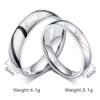 2 pcs / set . Heart of love couple titanium steel wedding rings for women fashion jewelry woman accessories silver ring women for man