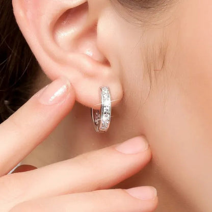 Luxury Elegant Diamond Hoop Ear Stud Earrings for Women Round Wedding Bridal Jewelry