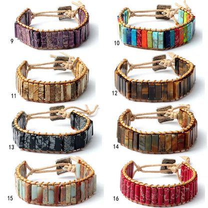 Bohemian Bracelet Tube Natural Emperor Stone Beaded Leather Wrap Chakra Bangles&Bracelets Couples Jewelry the Best Friend Gifts