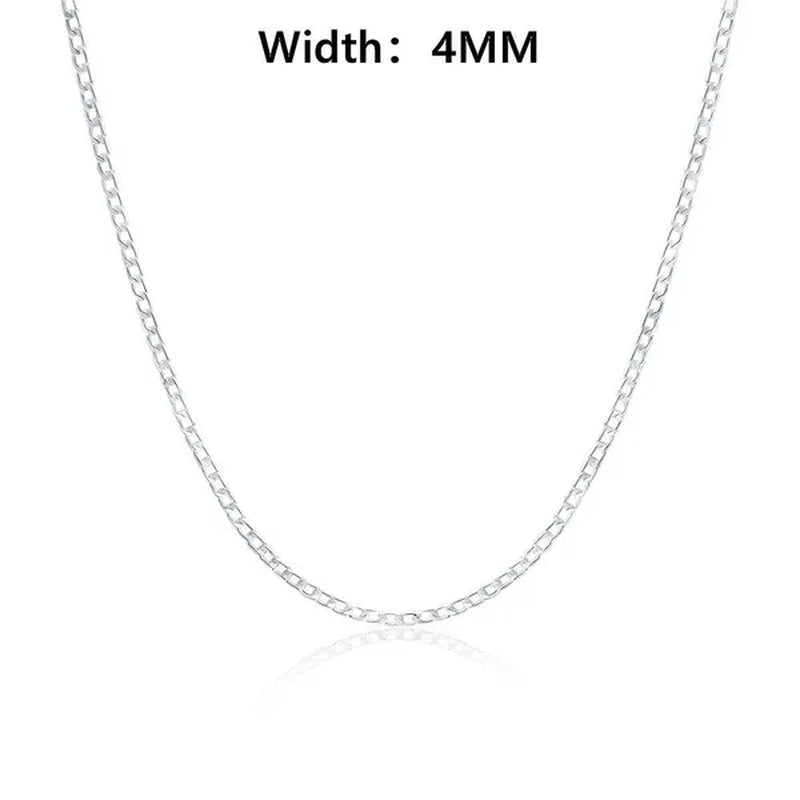 925 Sterling Silver Jewelry Set Flat Sideways Necklace Bracelet Chain for Men and Women-Fashion Wedding Engagement Jewelry-Genuine Sterling Silver