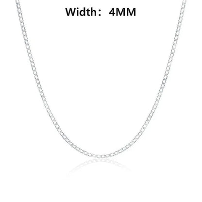 925 Sterling Silver Jewelry Set Flat Sideways Necklace Bracelet Chain for Men and Women-Fashion Wedding Engagement Jewelry-Genuine Sterling Silver