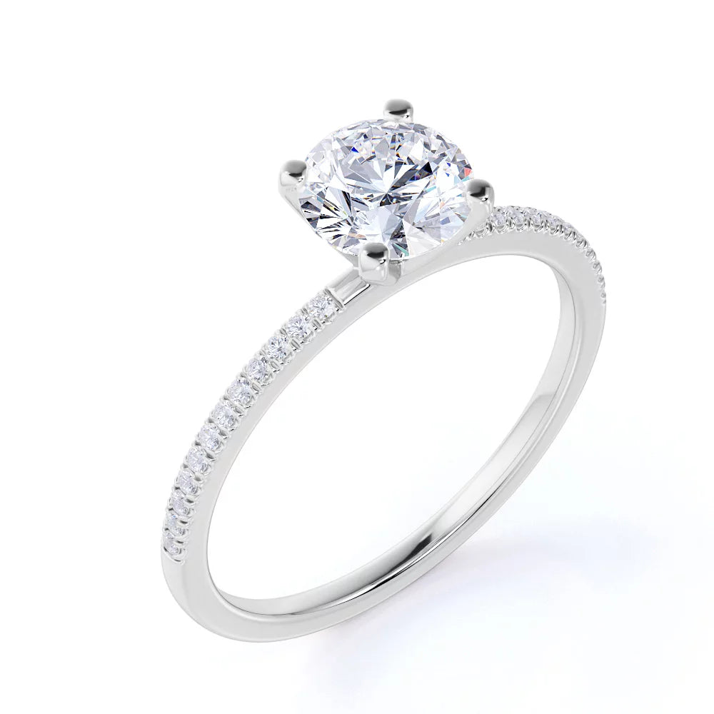 1.75 Carat round Cut Moissanite and Diamond Pave Engagement Ring in 10K White Gold