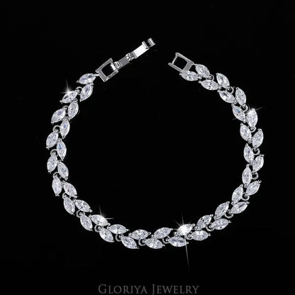 Gloriya Silver Plated Inlay Black and White AAA Grade CZ Crystal Leaf Chain Bracelet Bangle for Women 2024 Fashion Design Fashion Mujer Jewelry