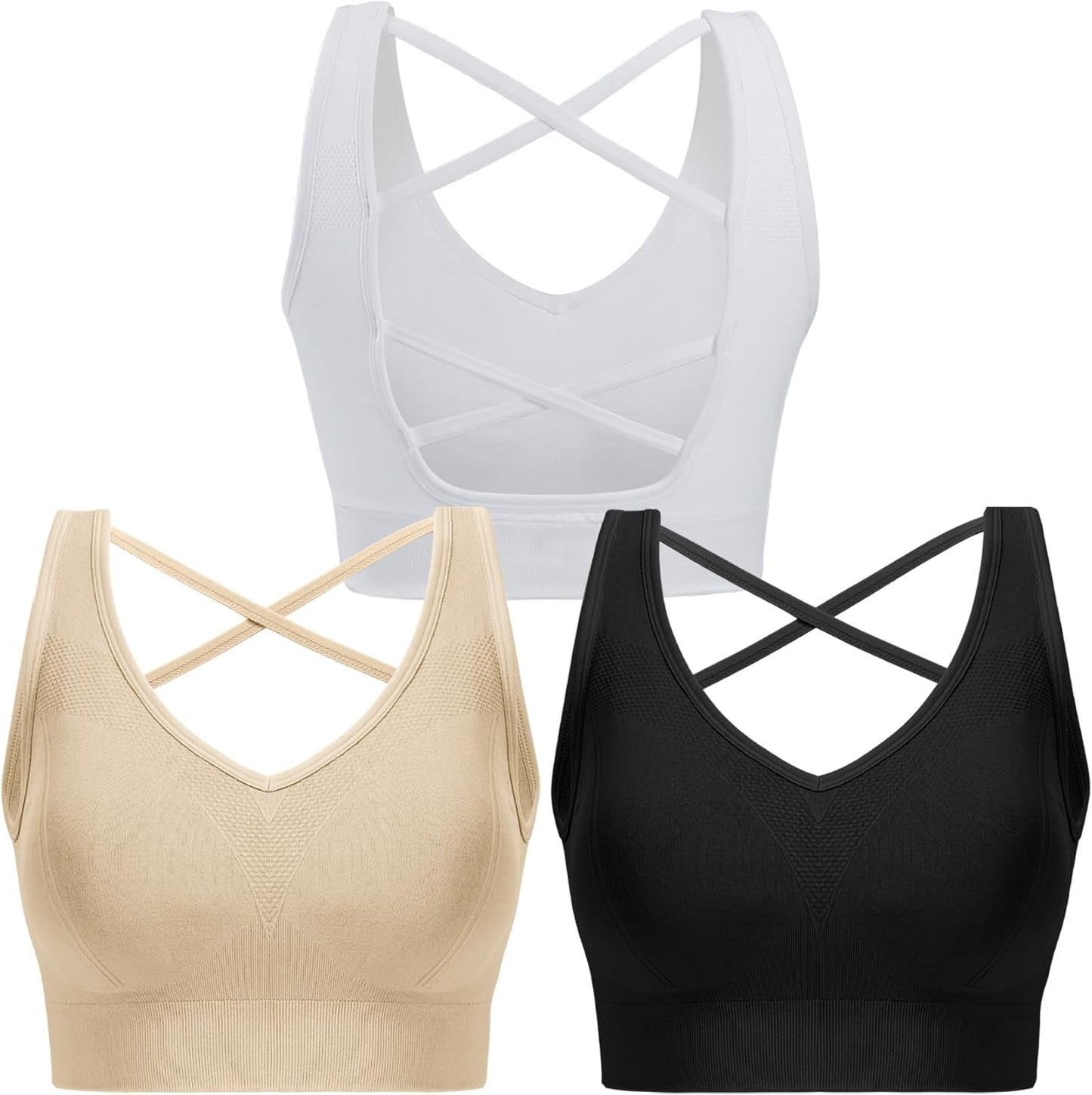 Sports Bras for Women Padded High Impact Seamless Criss Cross Back Workout Tops Gym Activewear Bra