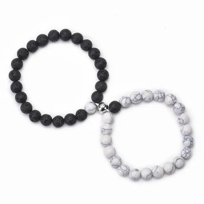 Black Frosted White Turquoise Couple Bracelet Magnet Attraction Beaded Bracelet Set A Pair of Bracelets Fashion Beaded Men's and Women's Bracelets