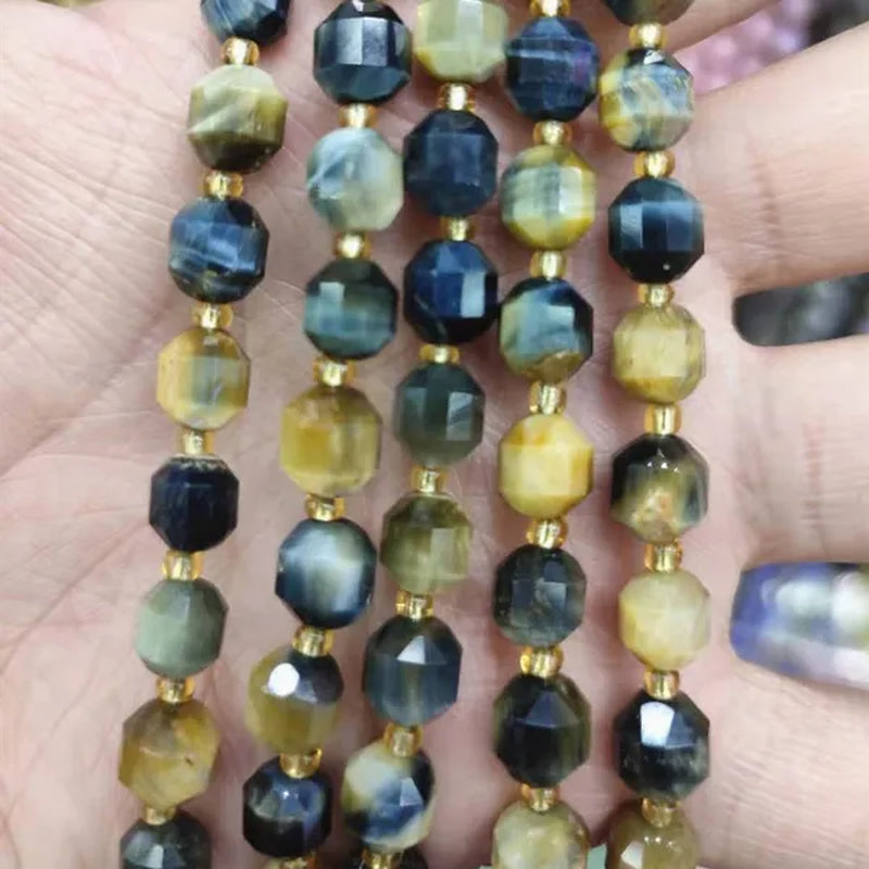 8Mm Faceted Natural Blue Apatite Morganite Tiger Eye Citrine Strawberry Sunstone Gem Stone Beads round Loose Spacer Beads