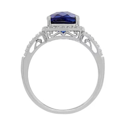 Created Sapphire Ring with Diamond Accent in 14K White Gold