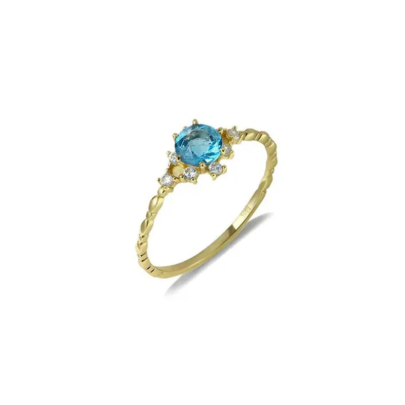 Women Dainty Seablue Sapphire Gemstone Diamond 18k gold plated  plated Rings Wedding Engagement Courtship Ring Accessories