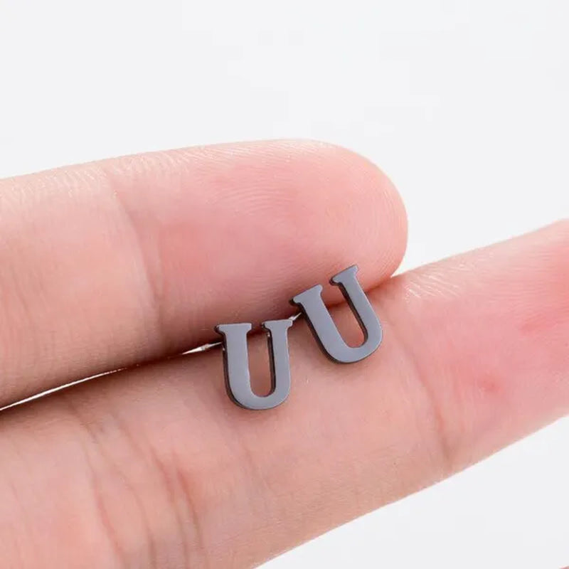 Fashion Stainless Steel Alphabet Stud Earring Lovely Tiny A-Z Letter Earrings Cute Simple Jewelry for Women Men Girls Gift